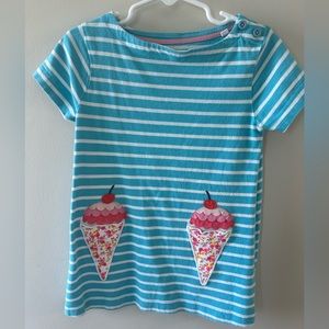 EUC Mini Boden boatneck stripe girls tunic with ice cream cone appliqué